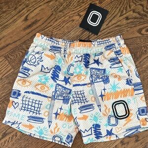 Vibrant Patterned Athletic Shorts - Blue, Orange, and White